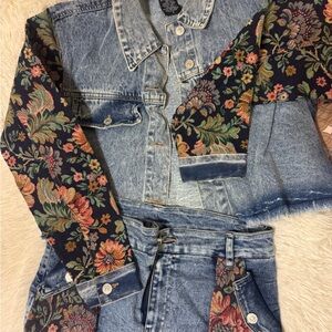 Floral Denim Jacket and Jeans Set